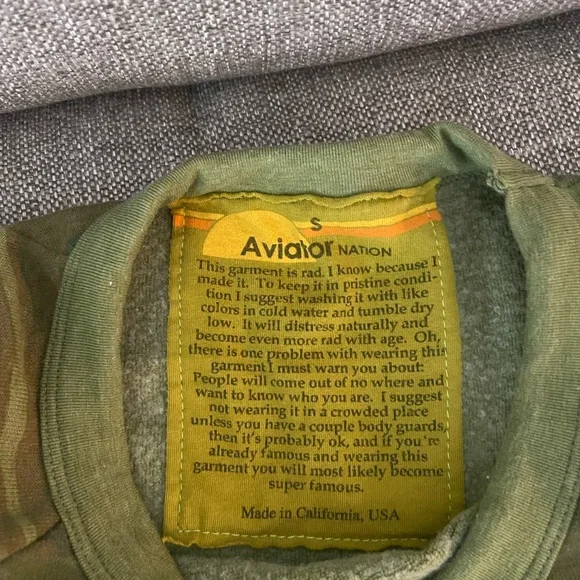 Aviator Nation Green Camo Sweatshirt with Yellow Lightning Bolt - Picture 2 of 2